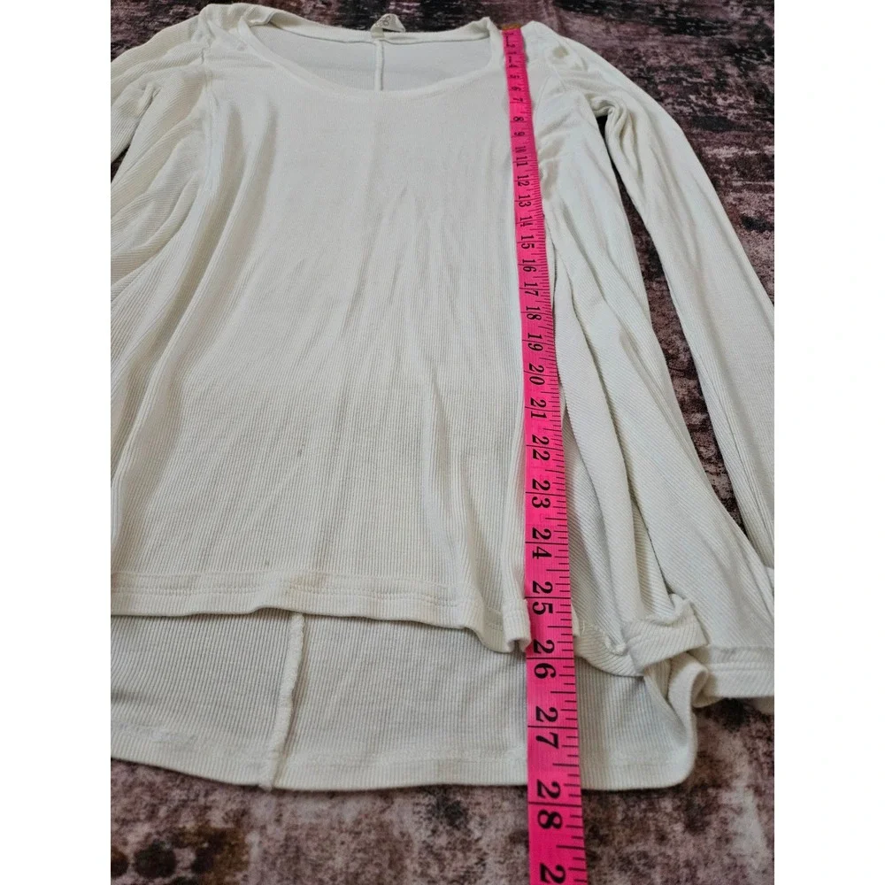Free People Ribbed Thermal Scoop Neck Long Sleeve Top White XS